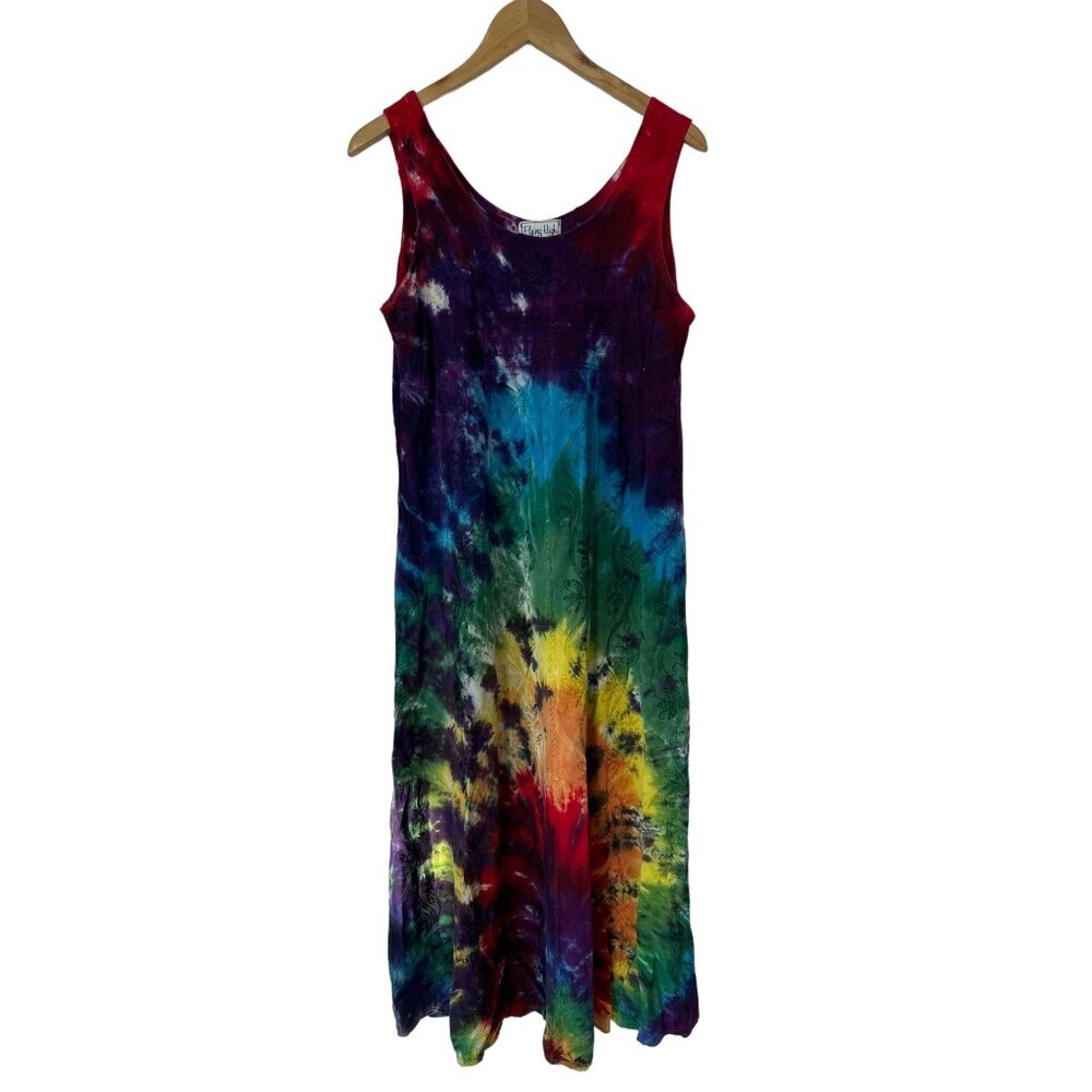 Flying High Tie Dye Embroidered Tank Dress Womens M Sleeveless Multicolor